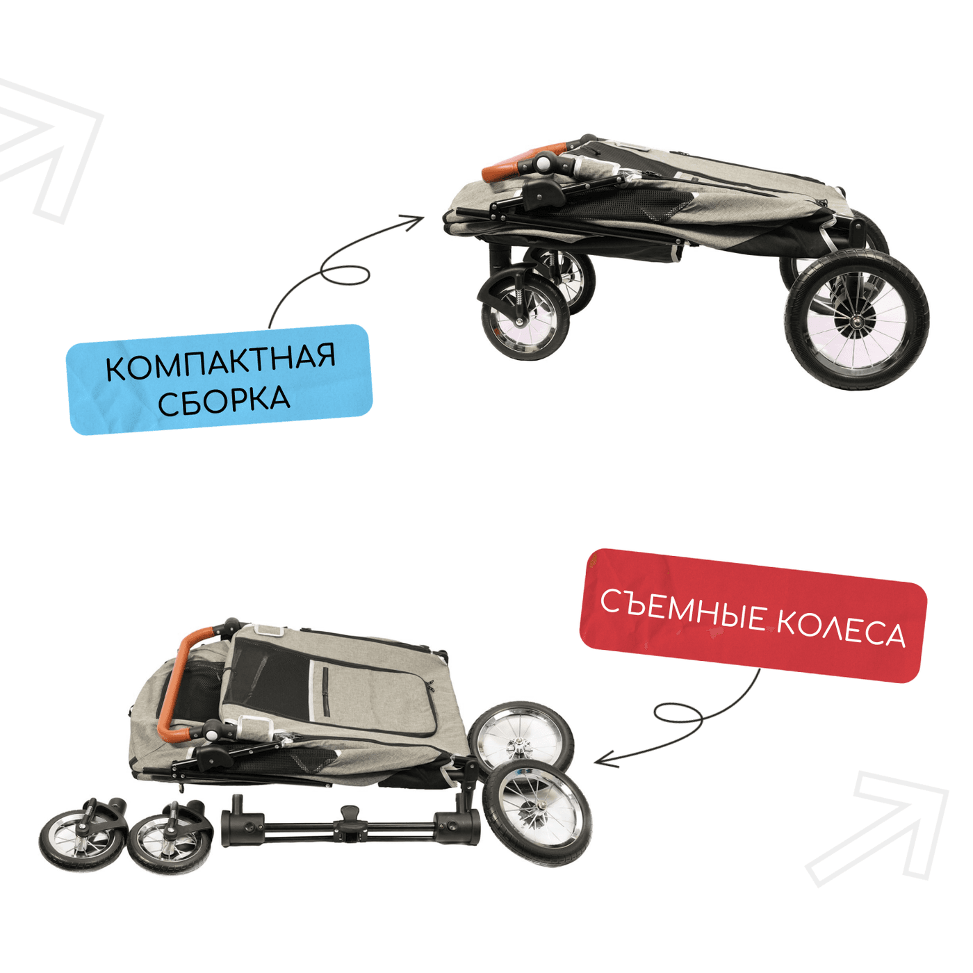 Коляска прогулочная Mr.Kranch для собак и кошек большая выставочная (макс. нагрузка 55 кг) серая — фото 11