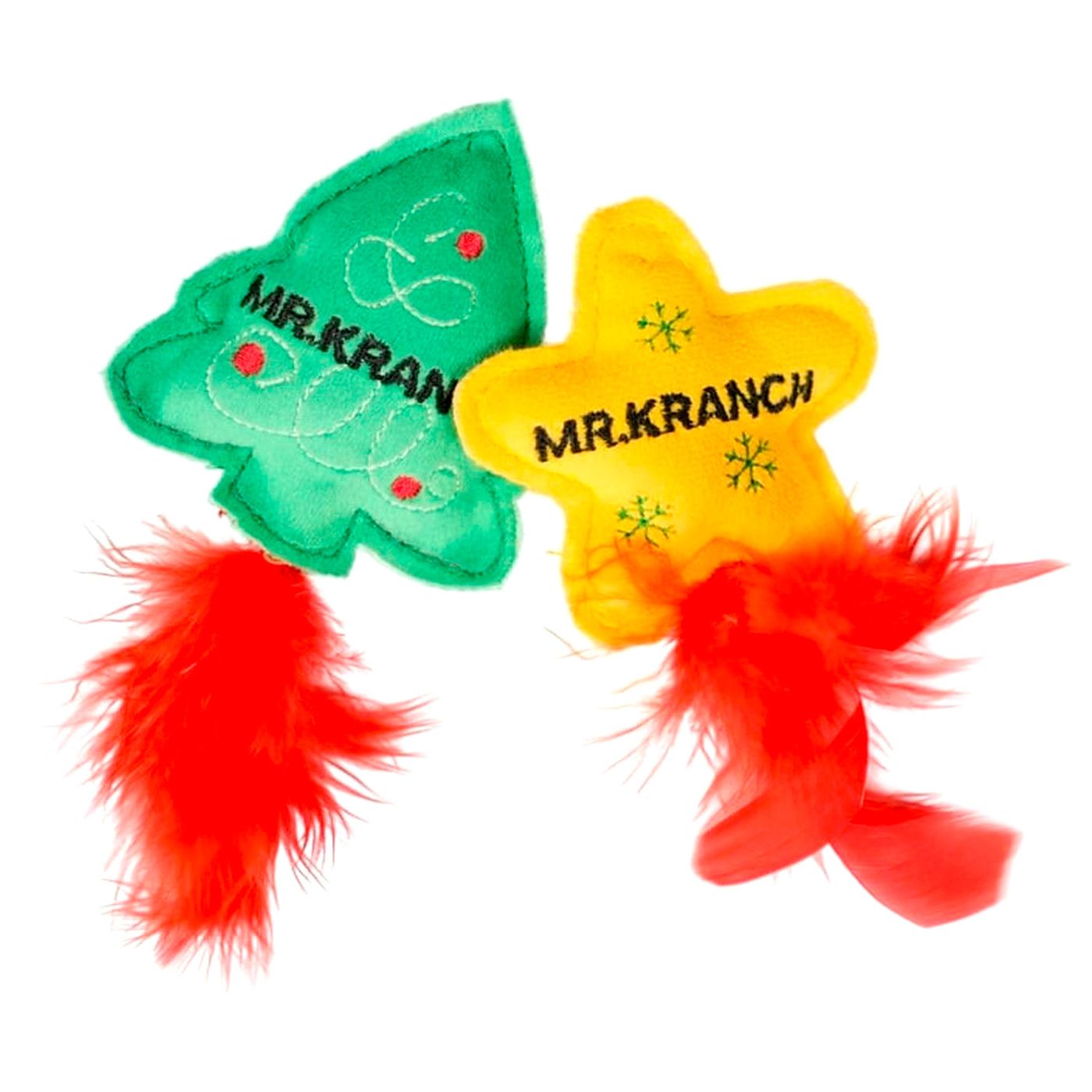 Набор игрушек Mr.Kranch для кошек Елочка и Звездочка Новогодняя плюшевые с кошачьей мятой и перышками 2 шт х 7 см СКИДКА 50%