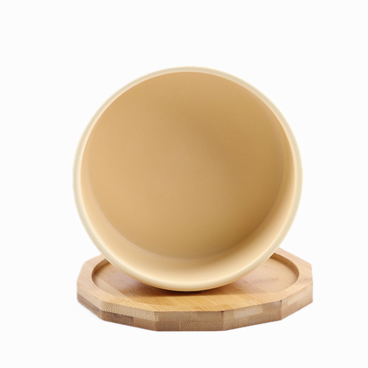 Миска Mr.Kranch Bamboo керамическая сливочная на бамбуковой подставке 470 мл — фото 2