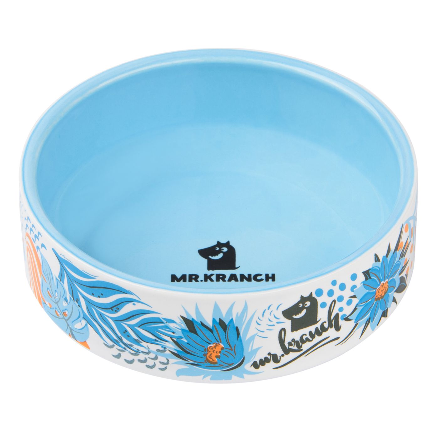Миска Mr.Kranch для собак и кошек из фарфора Тропики 350мл голубая — фото 2