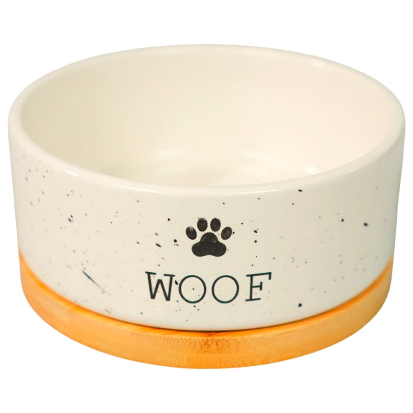 Миска Mr.Kranch Bamboo WOOF керамическая белая на бамбуковой подставке 860 мл СКИДКА 40% — фото 3