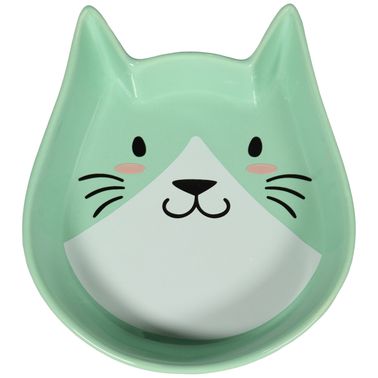Миска Mr.Kranch керамическая для кошек "Мордочка кошки" 250 мл, зеленая СКИДКА 40%