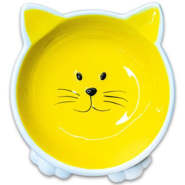 Миска Mr.Kranch керамическая для кошек Мордочка кошки на ножках 100 мл желтая