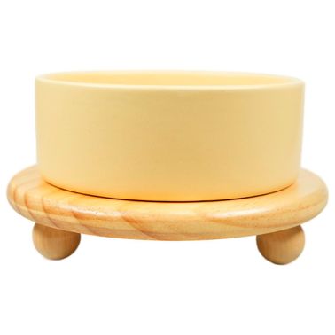 Миска Mr.Kranch Bamboo керамическая желтая на бамбуковой подставке 850 мл СКИДКА 40%