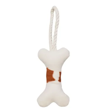Игрушка Mr. Kranch для собак мелких и средних пород Косточка с канатом 31×9×4 см бежево-пятнистая